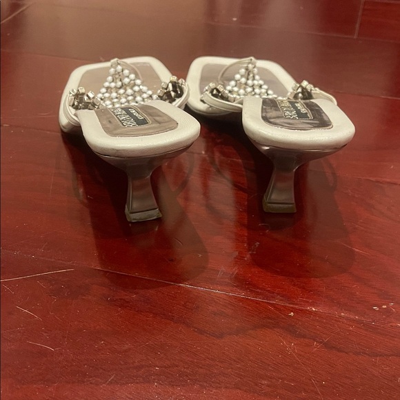 Vintage Bruno Magli White Beaded Sandal Heels